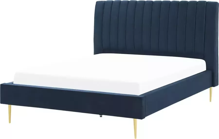 Beliani MARVILLE Tweepersoonsbed Donkerblauw 140 x 200 cm Fluweel
