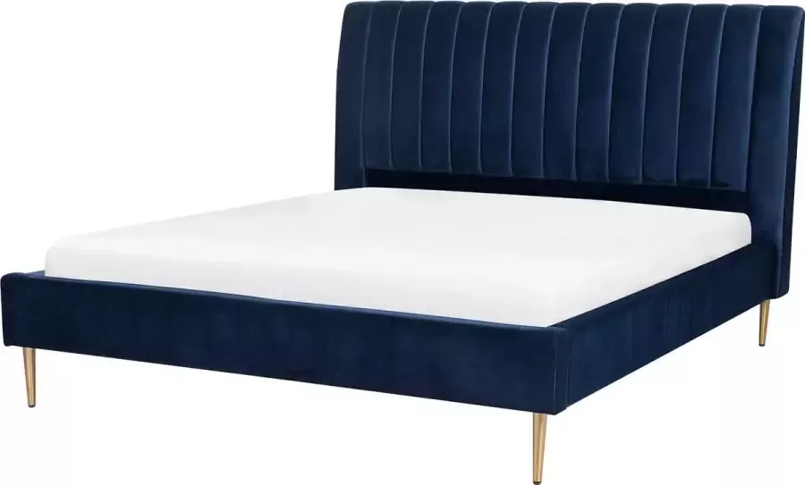 Beliani MARVILLE Tweepersoonsbed Marineblauw 160 x 200 cm Fluweel - Foto 2
