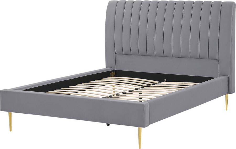 Beliani MARVILLE Tweepersoonsbed Grijs 140 x 200 cm Fluweel