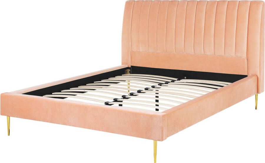 Beliani MARVILLE Tweepersoonsbed Perzik 160 x 200 cm Fluweel
