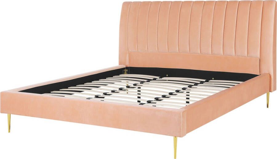 Beliani MARVILLE Tweepersoonsbed Perzik 180 x 200 cm Fluweel