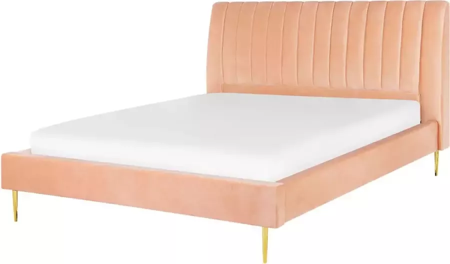 Beliani MARVILLE Tweepersoonsbed Perzik 160 x 200 cm Fluweel - Foto 2