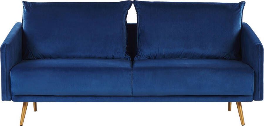 Beliani MAURA Three Seater Sofa Blauw Fluweel - Foto 1