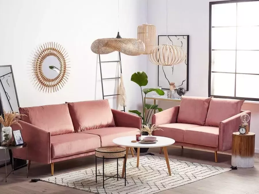 Beliani MAURA Living Room Set Roze Fluweel - Foto 2