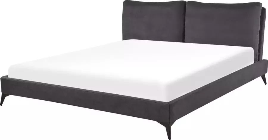 Beliani MELLE Tweepersoonsbed Donkergrijs 180 x 200 cm Fluweel