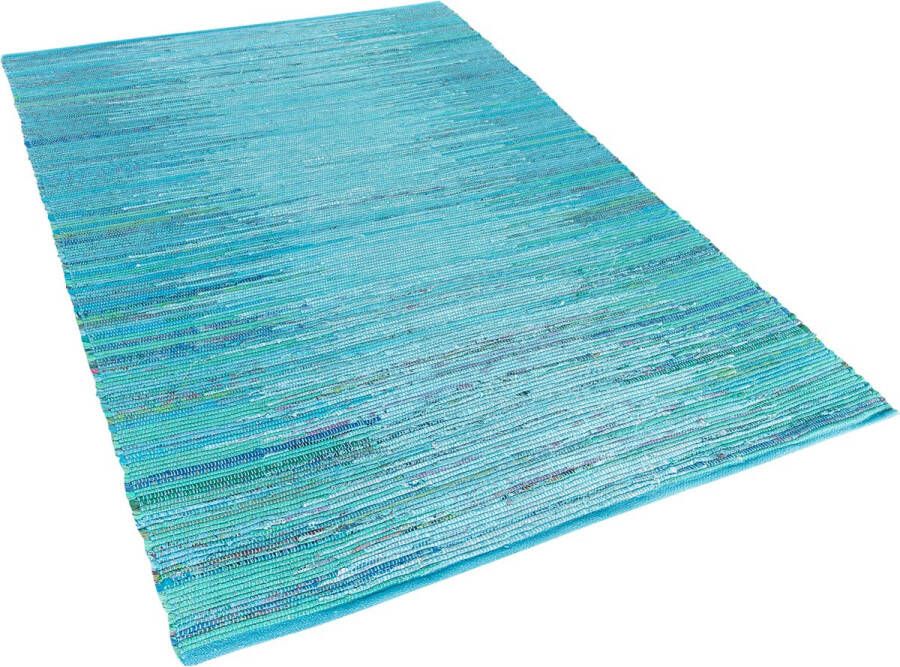 Beliani MERSIN Laagpolig vloerkleed Blauw 140 x 200 cm Katoen