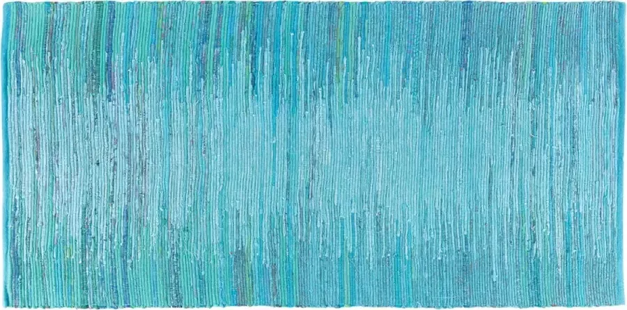 Beliani MERSIN Laagpolig vloerkleed Blauw 80 x 150 cm Katoen - Foto 1