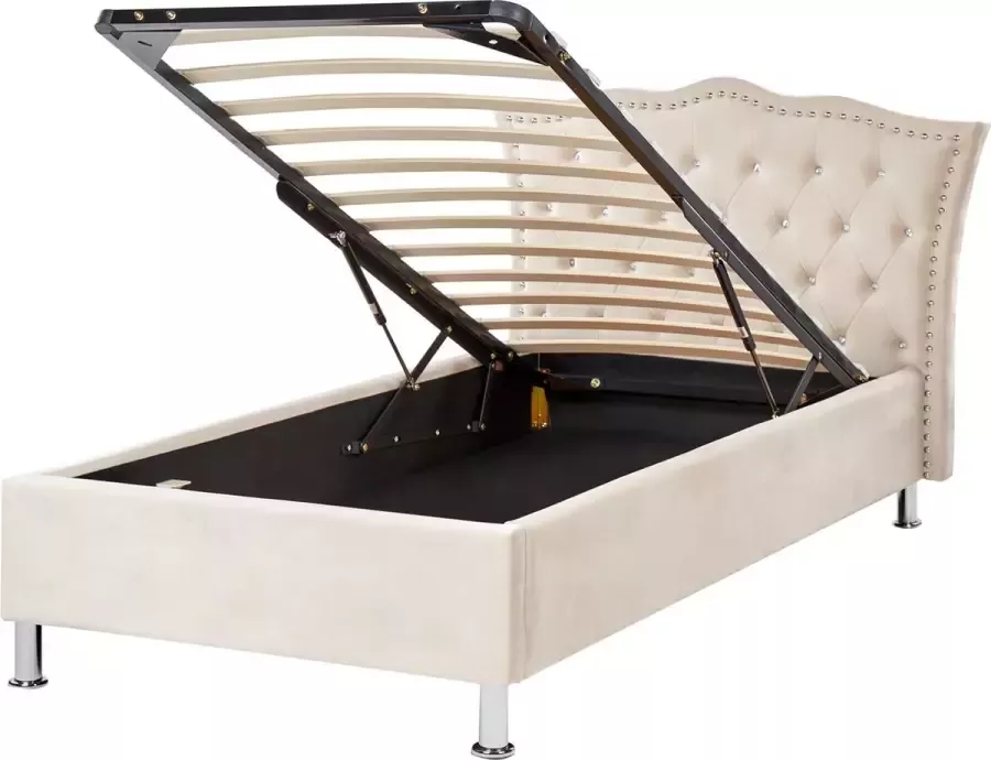 Beliani METZ Bed met opbergruimte Beige 90 x 200 cm Fluweel