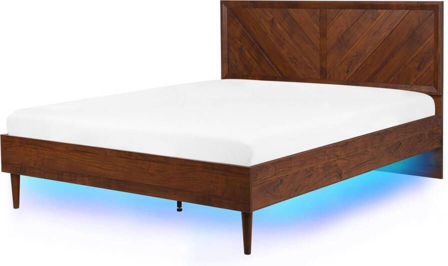 Beliani MIALET Bed met LED-verlichting donkere houtkleur 140x200