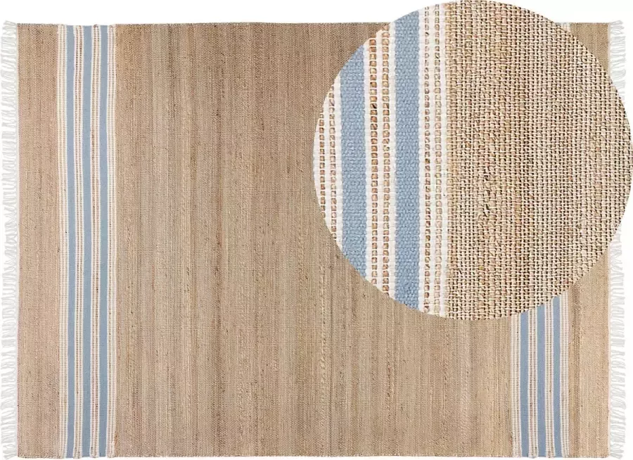 Beliani MIRZA Modern vloerkleed Beige Lichtblauw 160 x 230 cm Jute