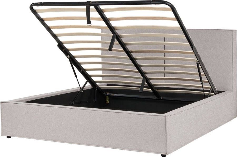 Beliani Bed met opbergruimte Stof MOISSAC 160 x 200 cm Lichtgrijs