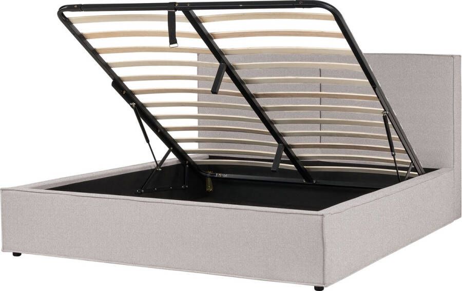 Beliani Bed met opbergruimte Stof MOISSAC 180 x 200 cm Lichtgrijs
