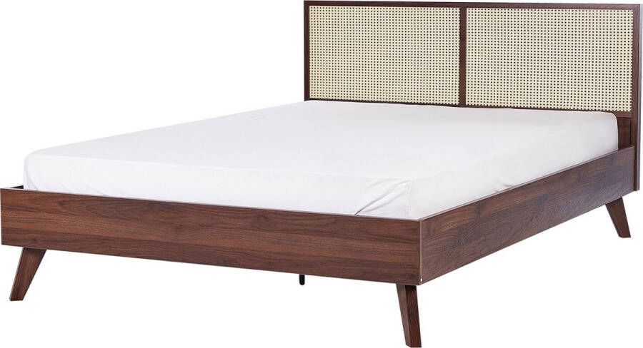 Beliani -MONPAZIER -Tweepersoonsbed-Donkerhout-140 x 200 cm-Rotan