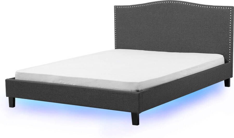 Beliani MONTPELLIER Bed LED Grijs Meerkleurig 160 x 200 cm Polyester