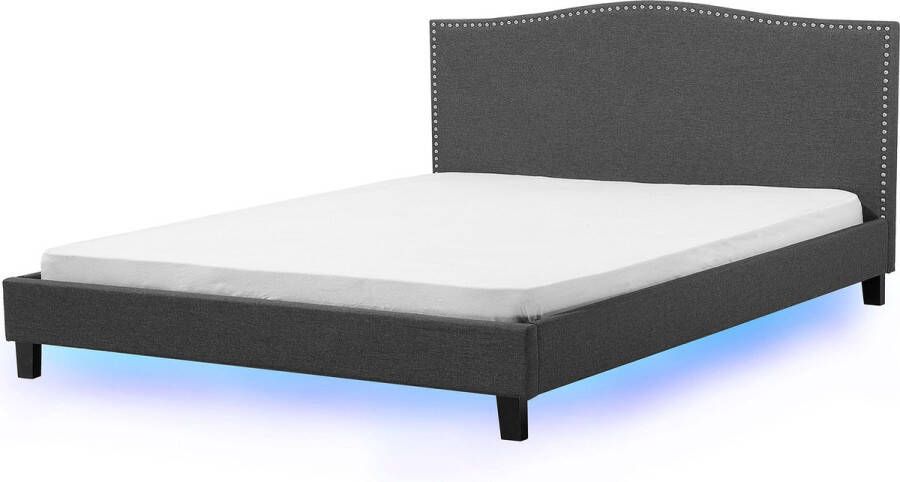 Beliani MONTPELLIER Bed LED Grijs Meerkleurig 180 x 200 cm Polyester