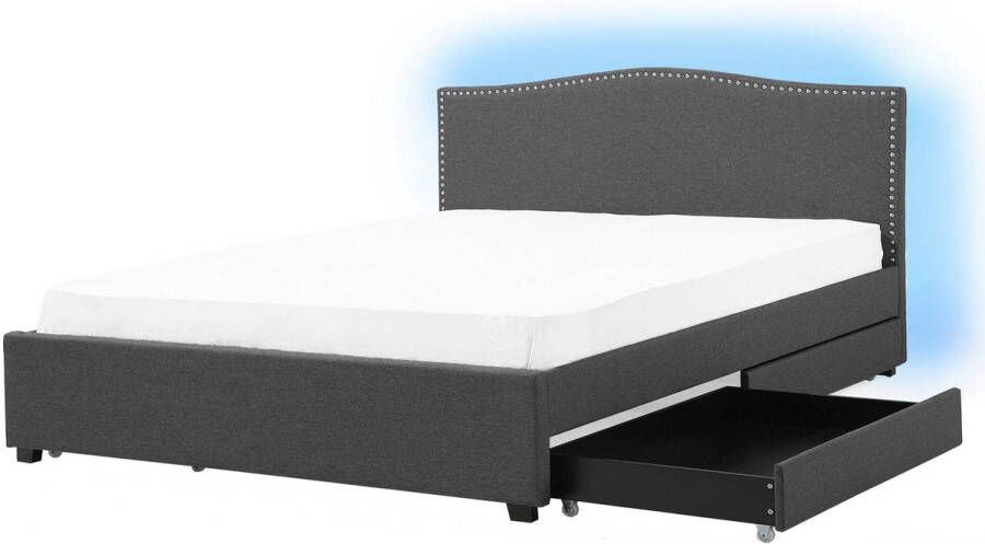 Beliani MONTPELLIER Bed opbergruimte LED Donkergrijs 160x200 cm Stof