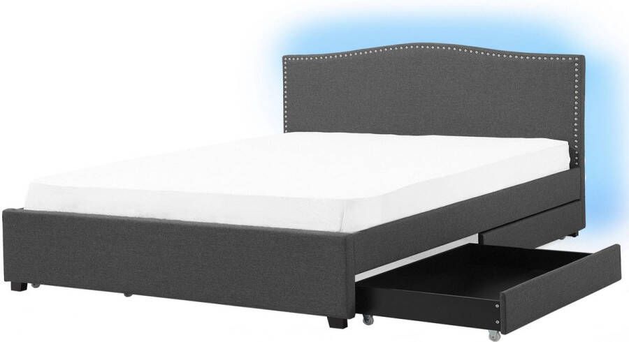 Beliani MONTPELLIER Bed opbergruimte LED Donkergrijs 180x200 cm Stof