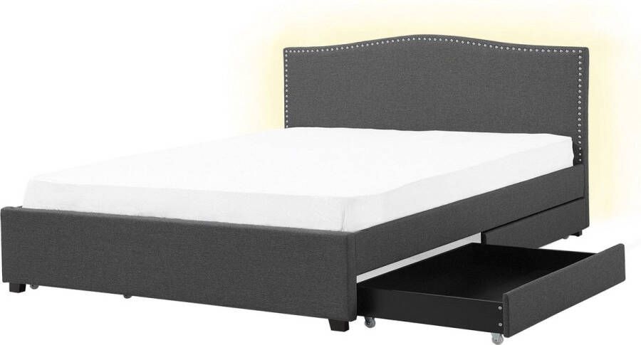 Beliani MONTPELLIER Bed opbergruimte LED Grijs 160 x 200 cm Polyester