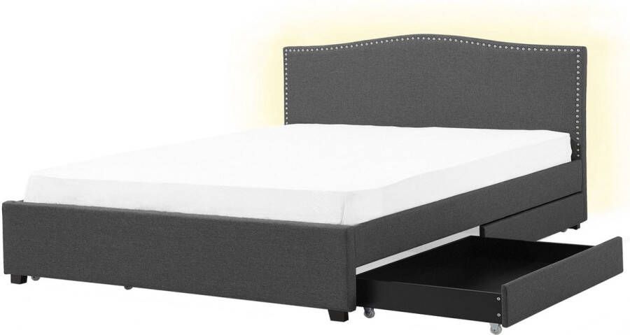 Beliani MONTPELLIER Bed opbergruimte LED Grijs 180 x 200 cm Polyester