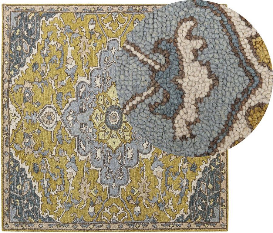 Beliani MUCUR Vloerkleed Mosterdgeel 200 x 200 cm Wol