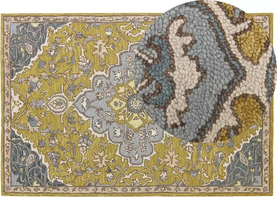 Beliani MUCUR Vloerkleed Mosterdgeel 140 x 200 cm Wol