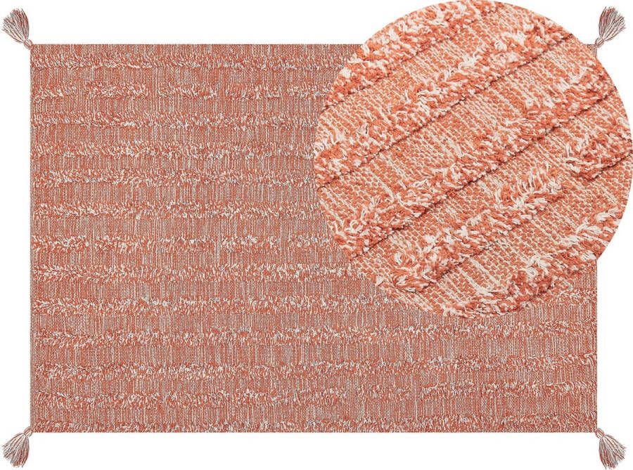 Beliani MUGLA Laagpolig vloerkleed Oranje 160 x 230 cm Katoen