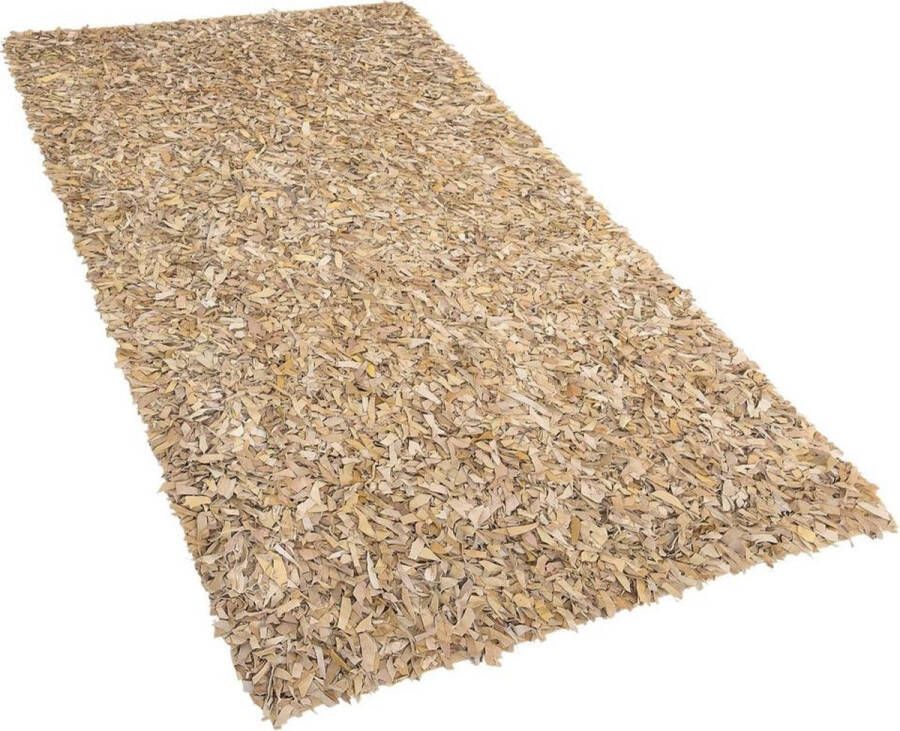 Beliani MUT Shaggy vloerkleed Beige 80 x 150 cm Leer