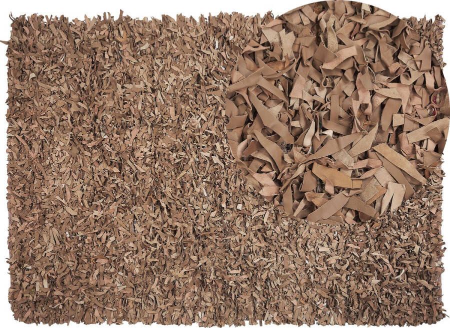 Beliani MUT Shaggy vloerkleed Beige Leer