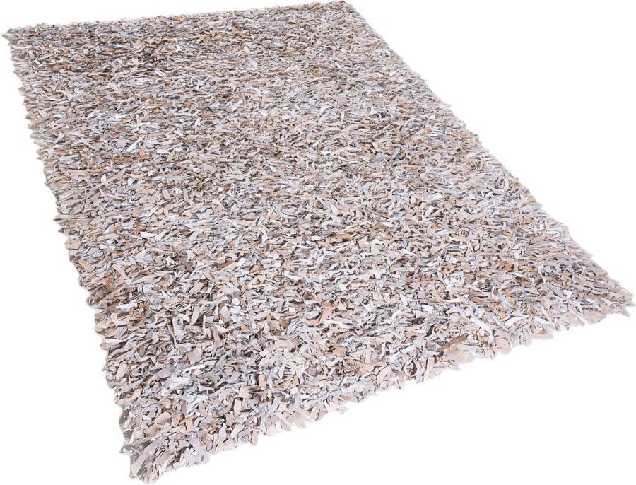 Beliani MUT Shaggy vloerkleed Lichtbeige 160 x 230 cm Leer