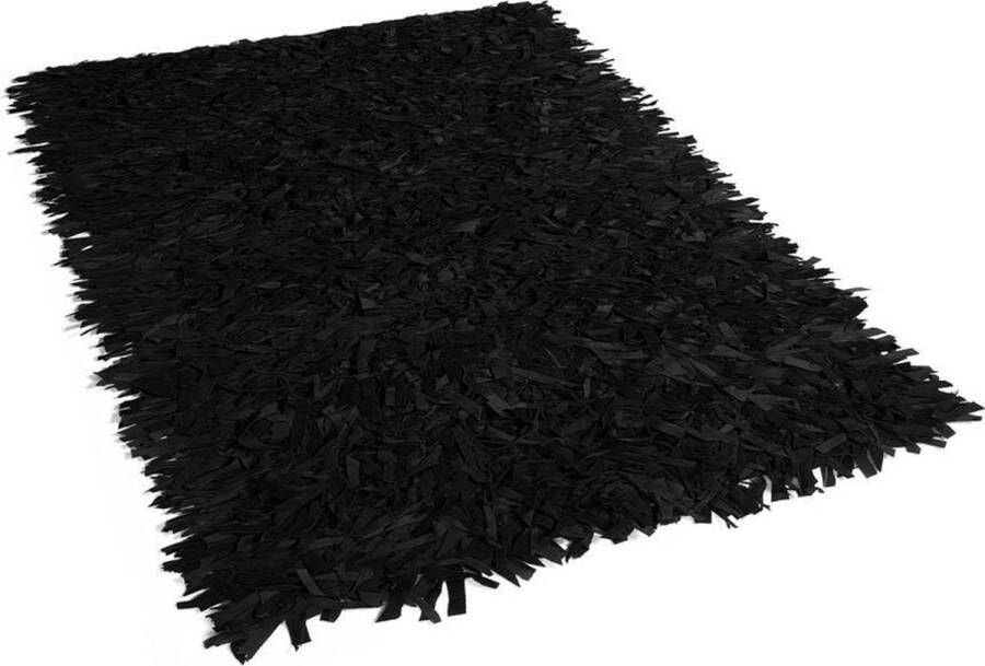 Beliani MUT Shaggy vloerkleed Zwart 80 x 150 cm Leer