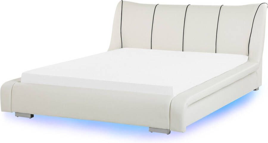 Beliani NANTES Tweepersoonsbed LED Wit 160 x 200 cm Leer