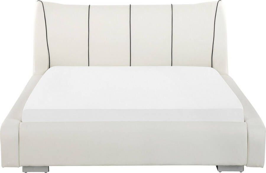 Beliani NANTES Tweepersoonsbed Gebroken wit 140 x 200 cm Leer
