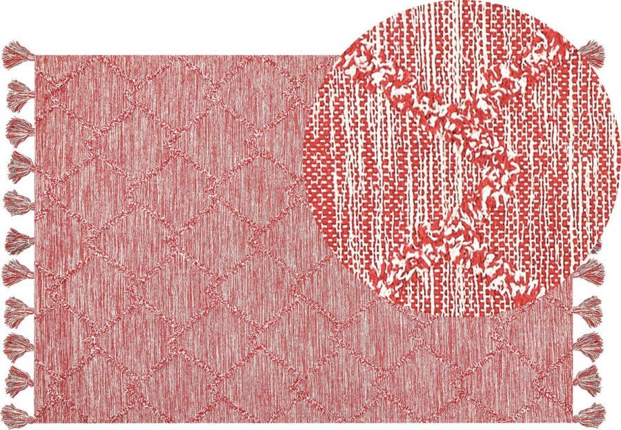 Beliani NIGDE Laagpolig vloerkleed Rood 140 x 200 cm Katoen
