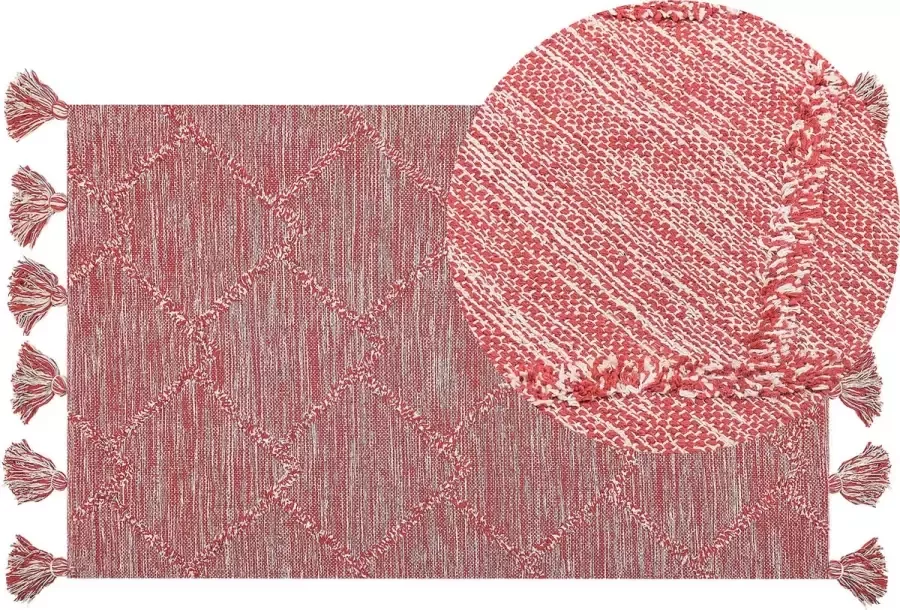 Beliani NIGDE Laagpolig vloerkleed Rood 80 x 150 cm Katoen