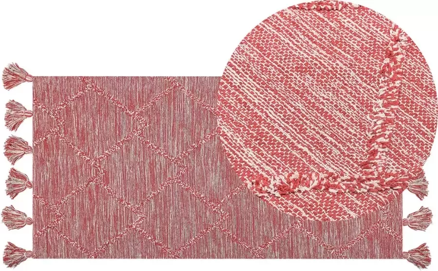 Beliani NIGDE Laagpolig vloerkleed Rood 80 x 150 cm Katoen - Foto 2