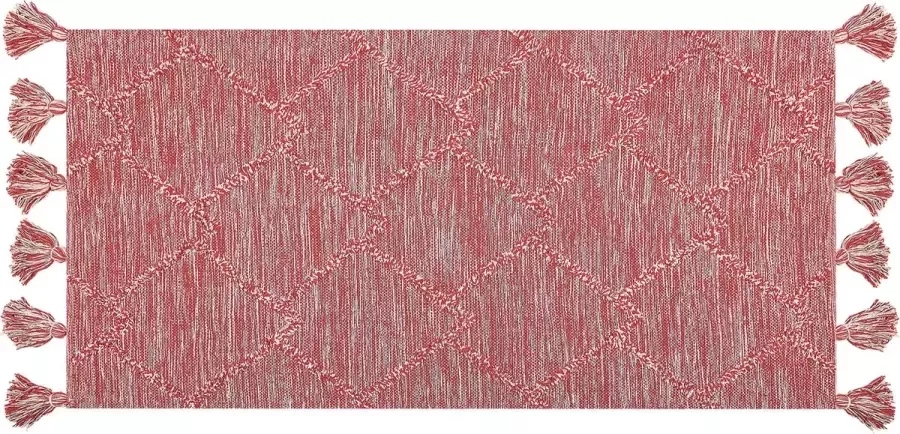 Beliani NIGDE Laagpolig vloerkleed Rood 80 x 150 cm Katoen - Foto 3