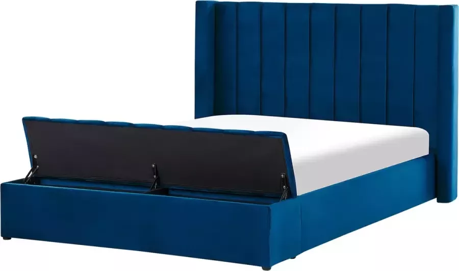 Beliani NOYERS Bed met opbergruimte Blauw 160 x 200 cm Fluweel