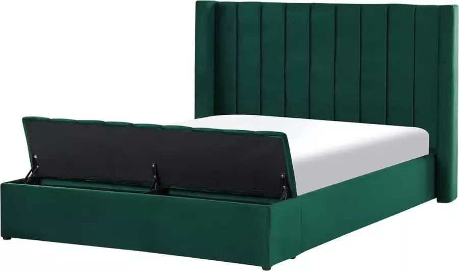 Beliani NOYERS Bed met opbergruimte Groen 160 x 200 cm Fluweel - Foto 1