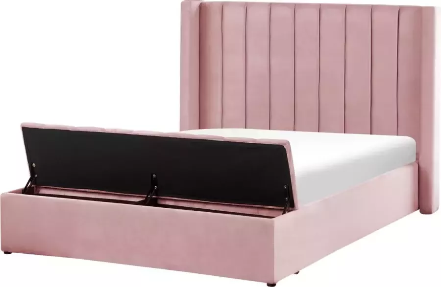 Beliani NOYERS Bed met opbergruimte Roze 140 x 200 cm Fluweel