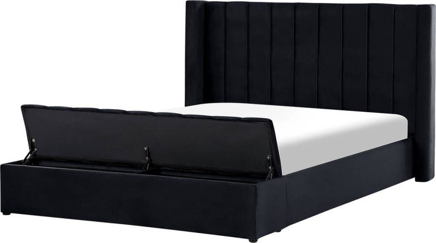 Beliani NOYERS Bed met opbergruimte Zwart 180 x 200 cm Fluweel