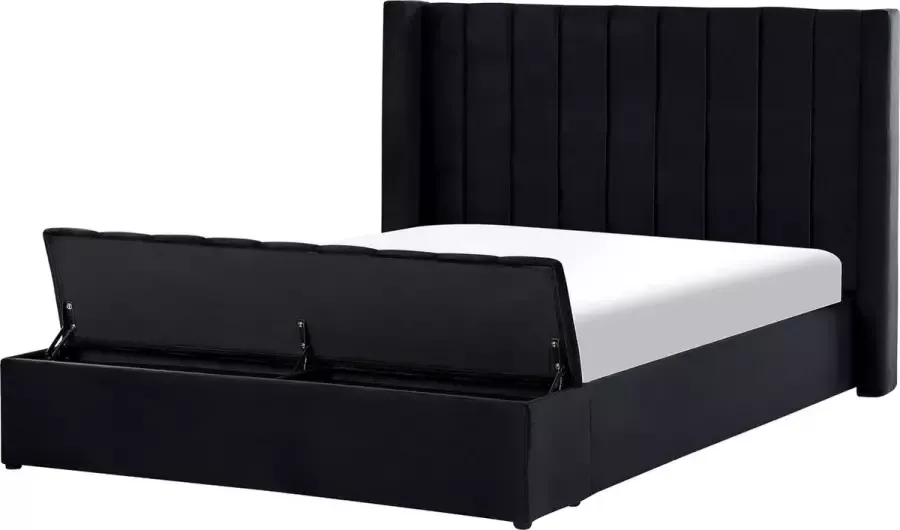 Beliani NOYERS Bed met opbergruimte Zwart 160 x 200 cm Fluweel