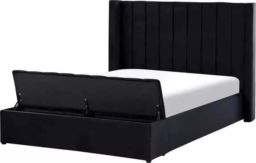 Beliani NOYERS Bed met opbergruimte Zwart 140 x 200 cm Fluweel - Foto 1