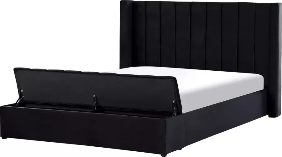 Beliani NOYERS Bed met opbergruimte Zwart 180 x 200 cm Fluweel - Foto 1