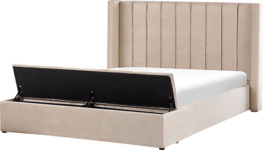 Beliani -NOYERS-Bed met opbergruimte-Beige-180 x 200 cm-Fluweel