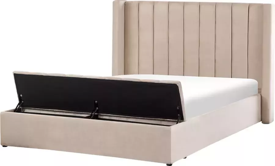 Beliani NOYERS Bed met opbergruimte Beige 160 x 200 cm Fluweel