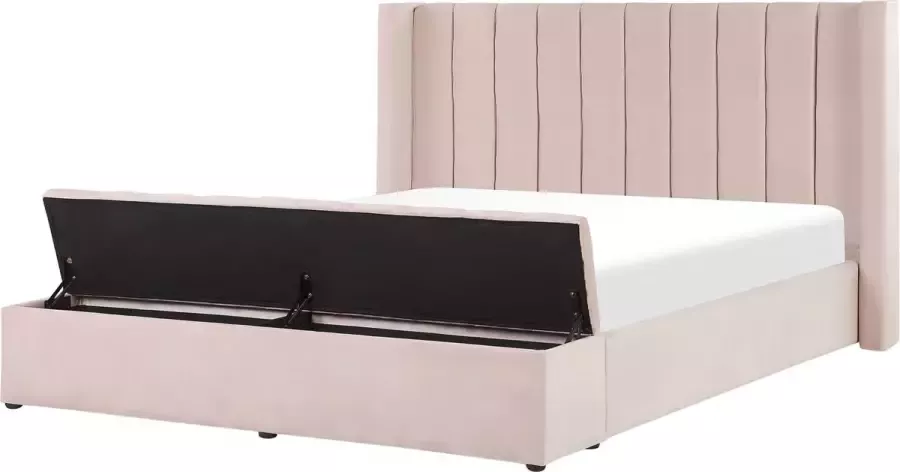 Beliani NOYERS Bed met opbergruimte Roze 160 x 200 cm Fluweel - Foto 1