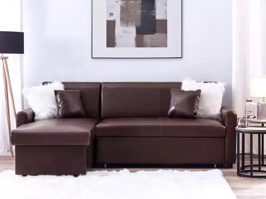 Beliani OGNA Corner Sofa (R) Bruin Polyester