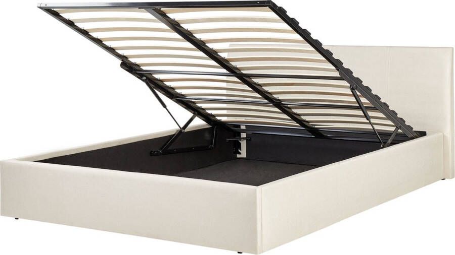 Beliani Bed met opbergruimte Stof ORBEY 140 x 200 cm Lichtbeige