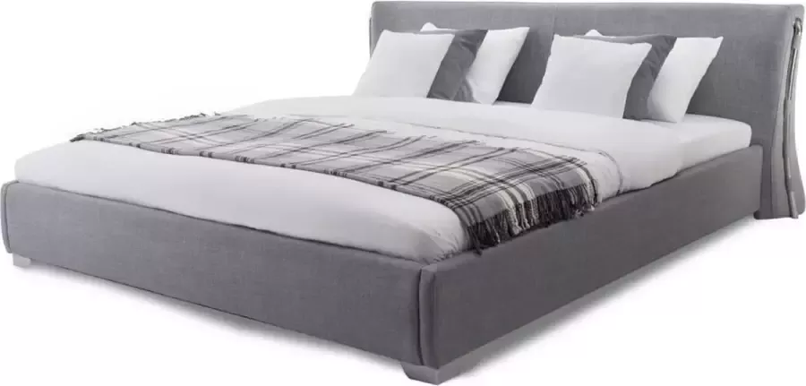 Beliani PARIS Tweepersoonsbed Grijs 160 x 200 cm Polyester - Foto 3