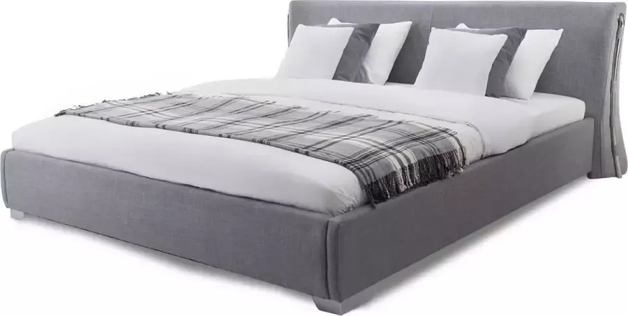 Beliani PARIS Tweepersoonsbed Grijs 140 x 200 cm Polyester - Foto 2